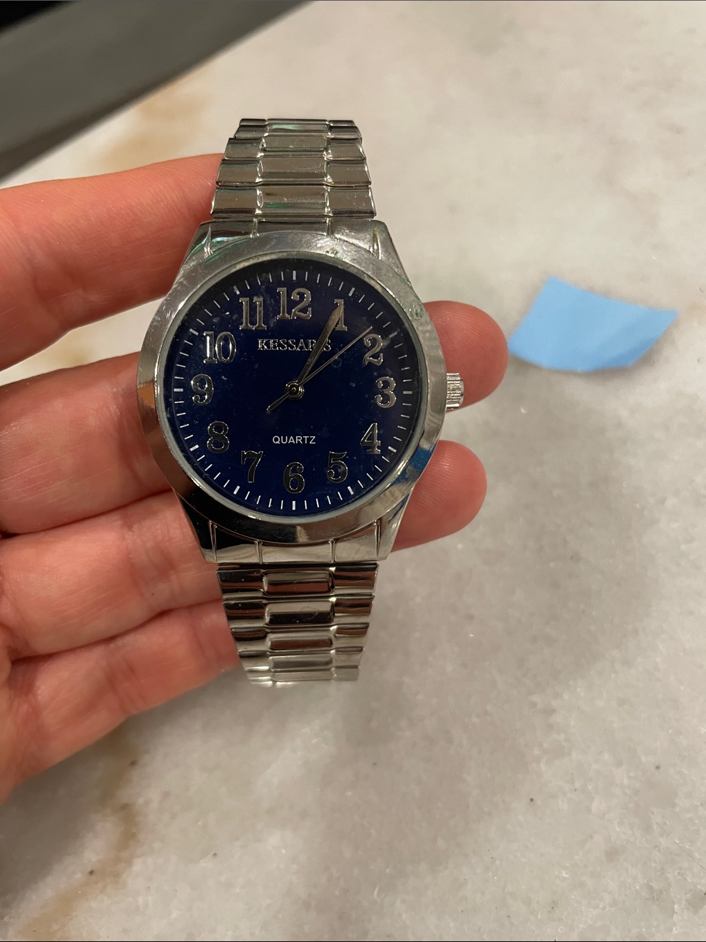 Mens Stainless Steel Watch With Navy Dial